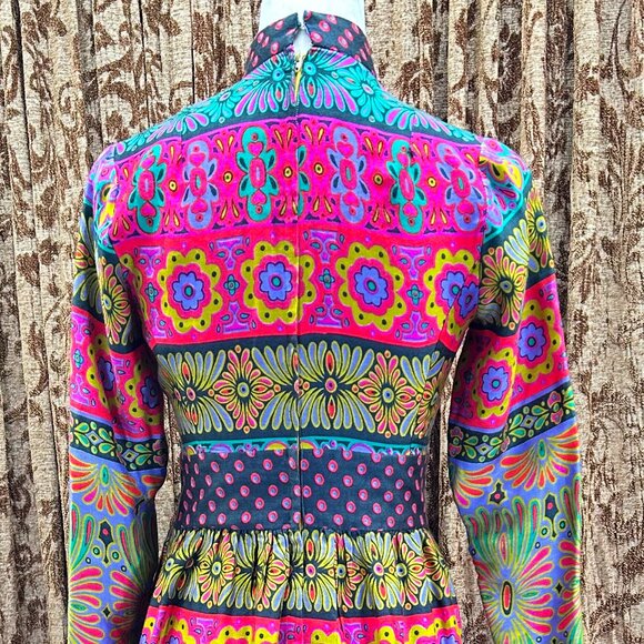 Alex Colman Dress 60s 70s Mod Hippie Psychedelic Vintage Maxi High Neck EUC - Picture 6 of 12